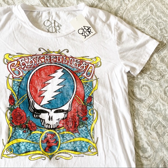 Chaser Tops - CHASER Grateful Dead Band Tee White Large NWT